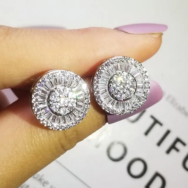 Fashion Luxury 925 Sterling Silver & Pink CZ Drop Studs