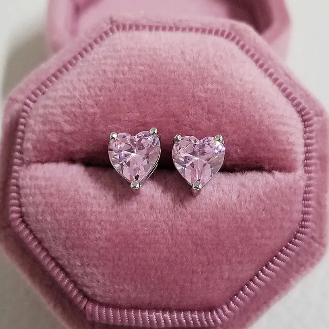 Fashion Luxury 925 Sterling Silver & Pink CZ Drop Studs