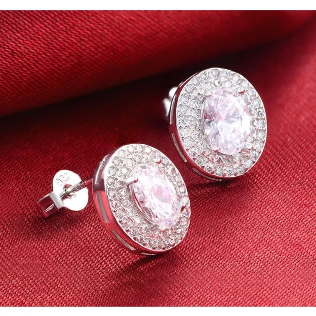 Fashion Luxury 925 Sterling Silver & Pink CZ Drop Studs