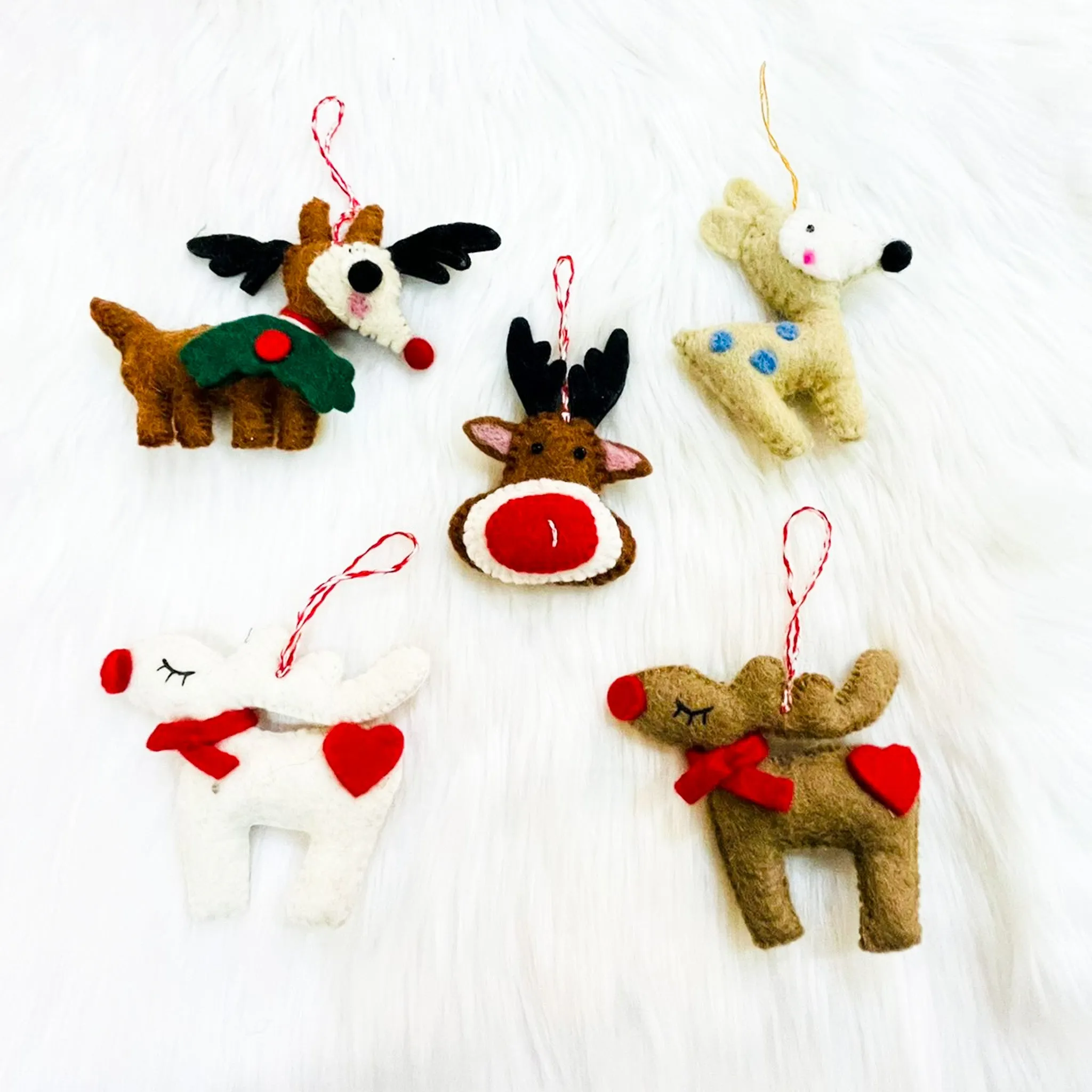 Felted Reindeer Christmas Tree Ornaments