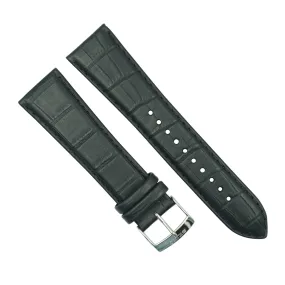 FITS Seiko 24mm Black Leather Watch Strap