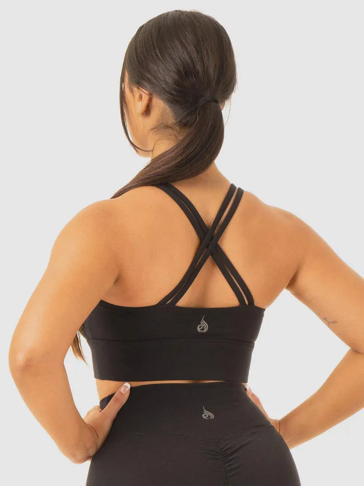 FLOW SQUARE NECK SPORTS BRA BLACK