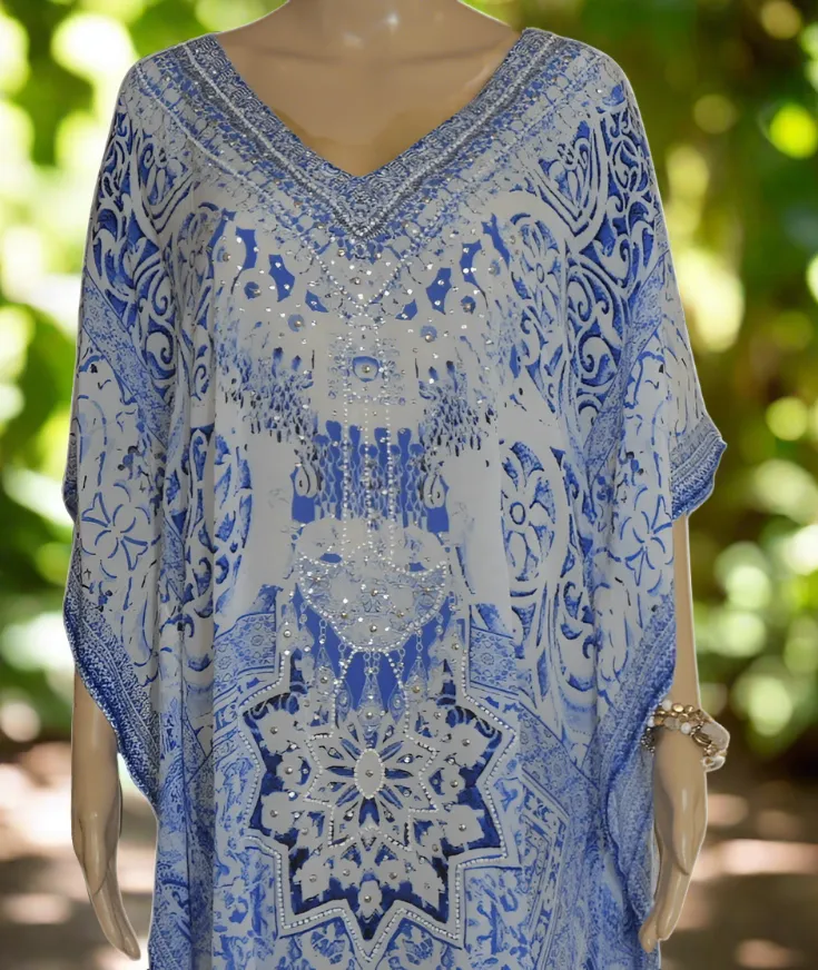 garden short silk embellished Kaftan - by Fashion Spectrum