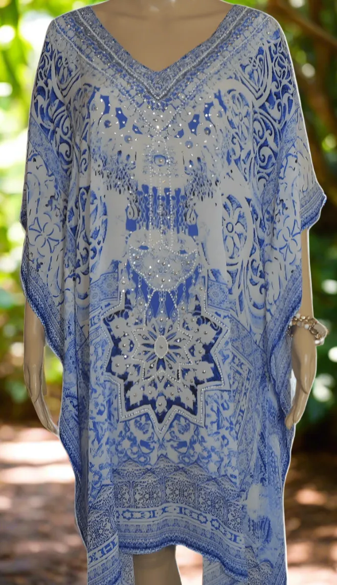 garden short silk embellished Kaftan - by Fashion Spectrum