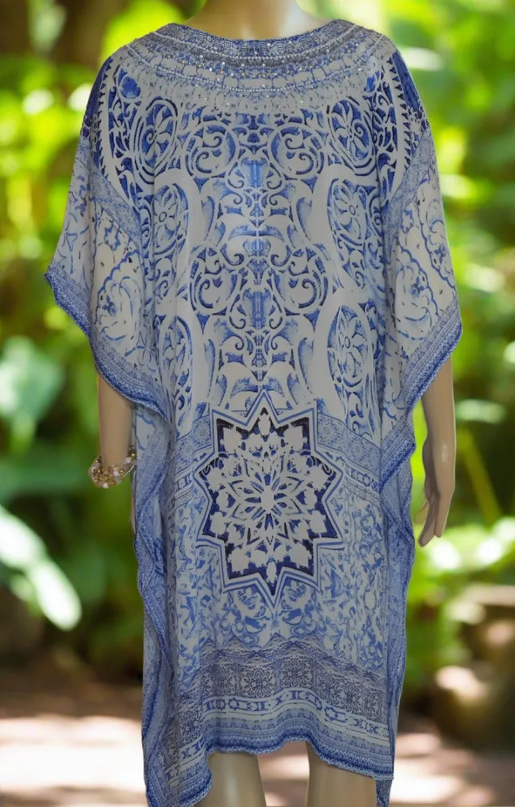 garden short silk embellished Kaftan - by Fashion Spectrum