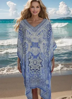 garden short silk embellished Kaftan - by Fashion Spectrum