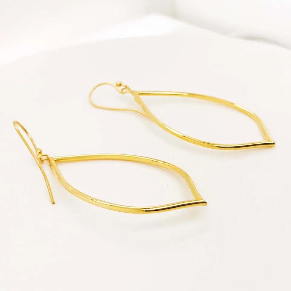 Gold Fashion Open Tear Drop Lemon Shape Dangle Earrings