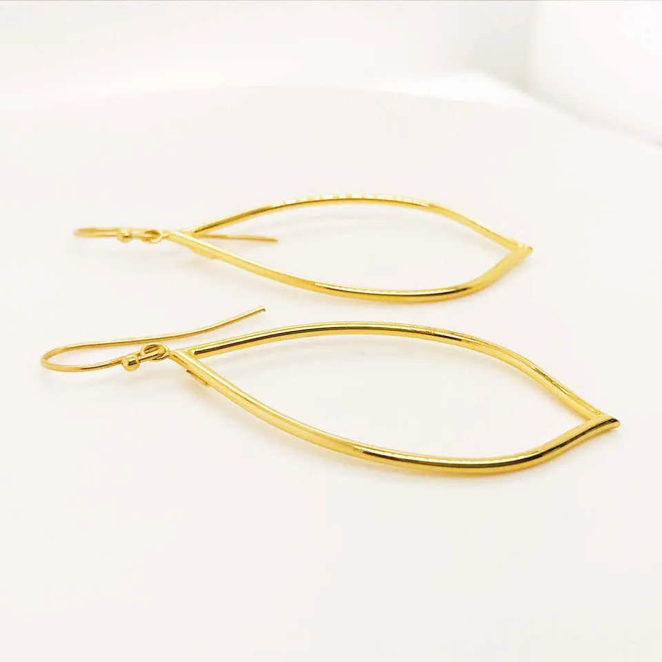 Gold Fashion Open Tear Drop Lemon Shape Dangle Earrings