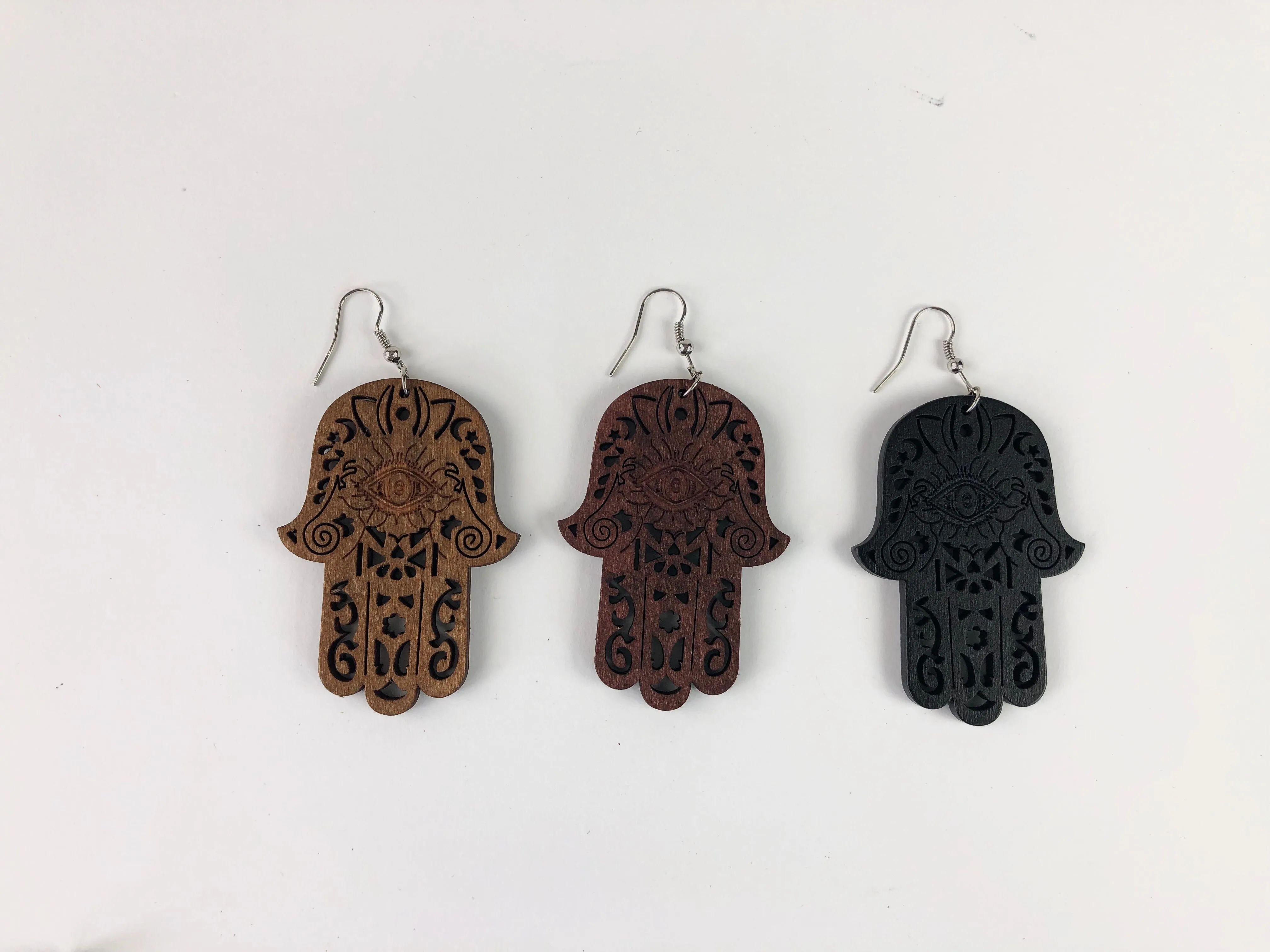 Hamsa Tribal Wooden Earrings