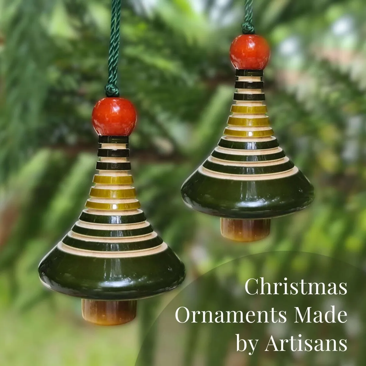 Handmade All Natural Wooden Christmas Tree Ornaments(Set of 2)