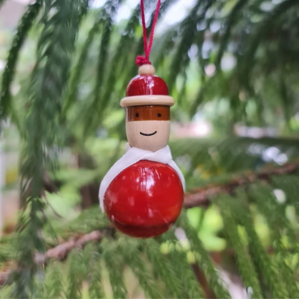 Handmade All Natural Wooden Santa Christmas Ornaments(Set of 2)