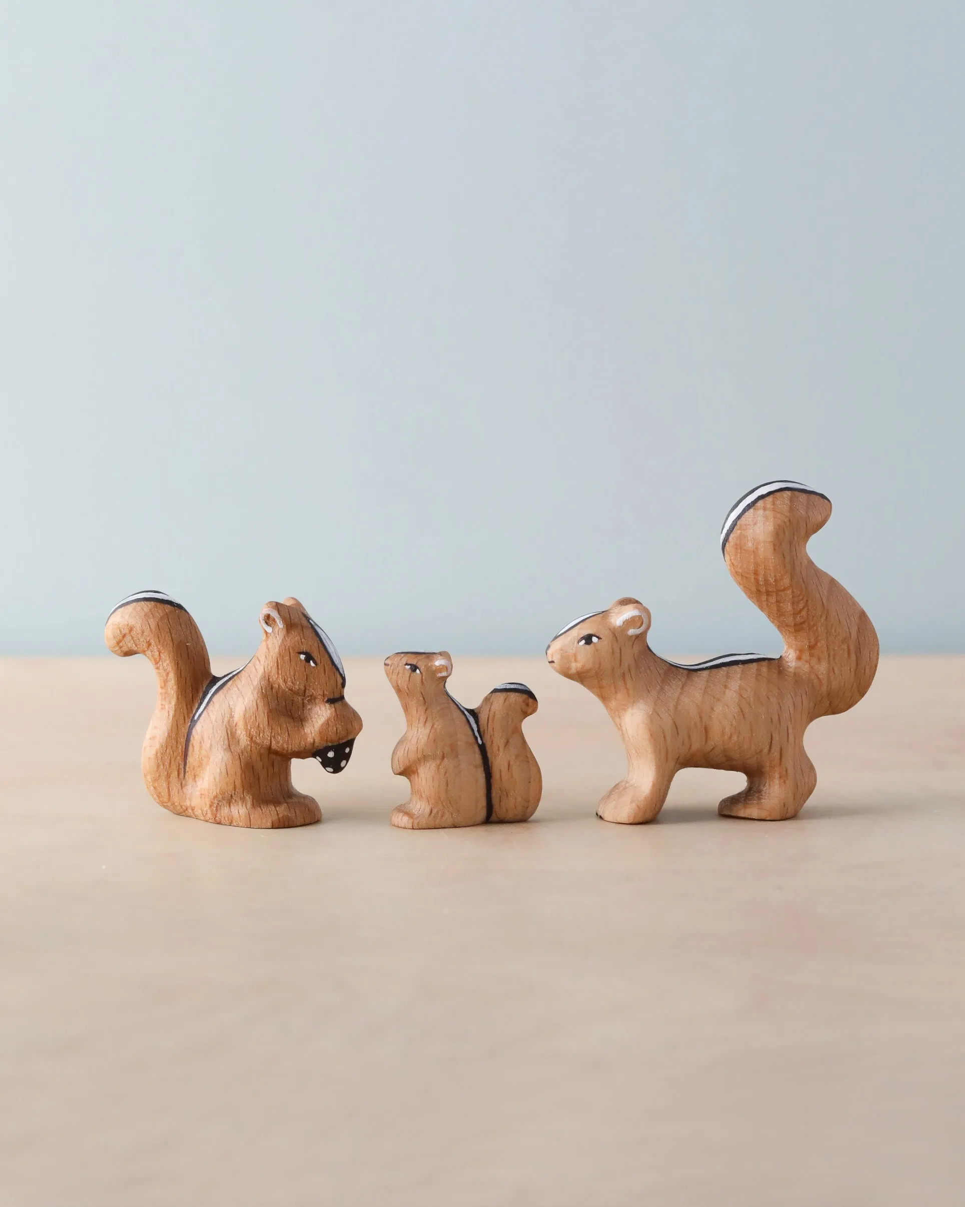 Handmade Wooden Chipmunk Family