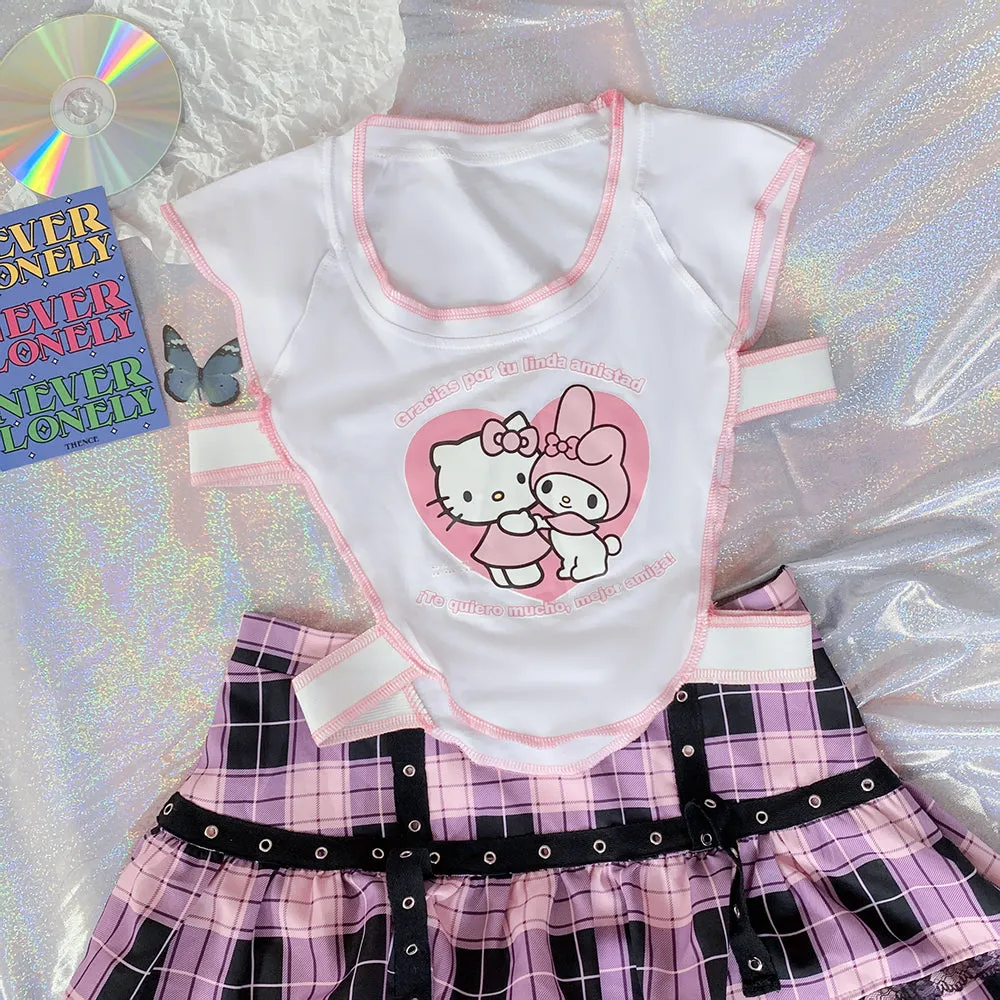 Harajuku hollowed out short irregular cartoon fashion Sanrio vest by0138 all