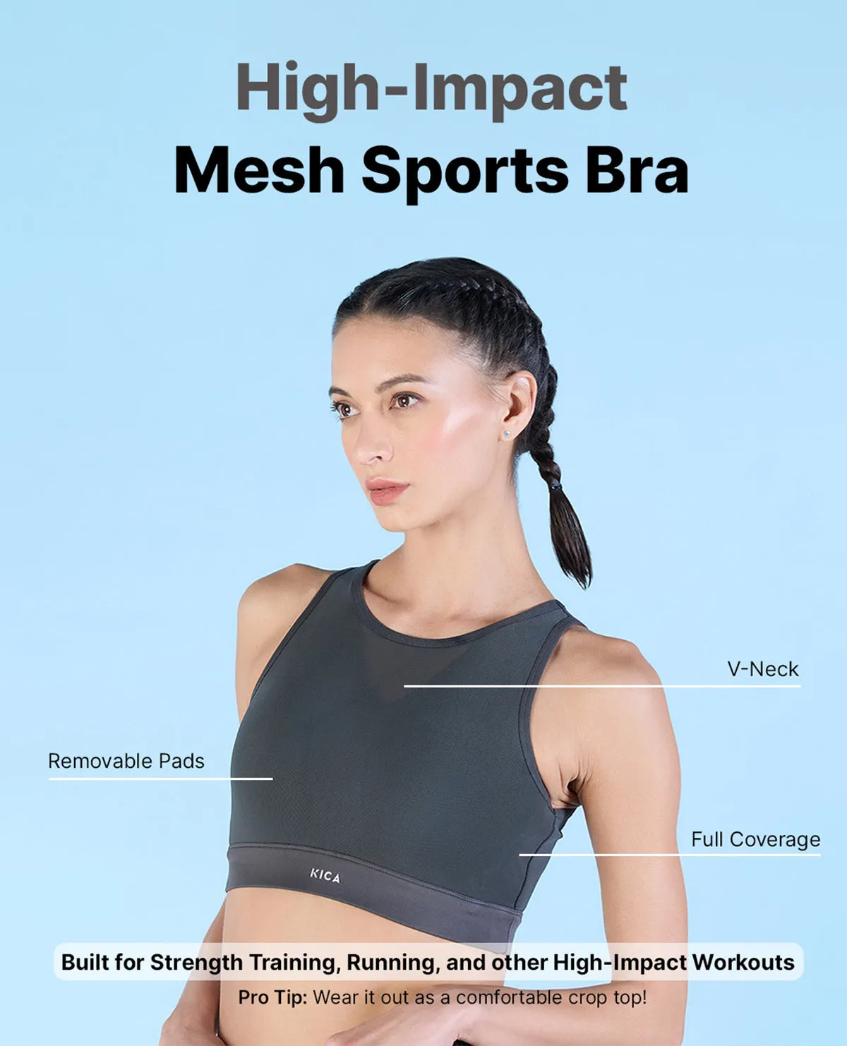 High Impact & Full Coverage Mesh Sports Bra