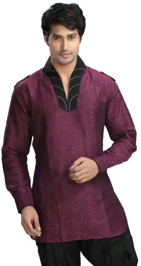 India Clothes Men's Fashion Short Kurta Linen Cotton (Magenta)