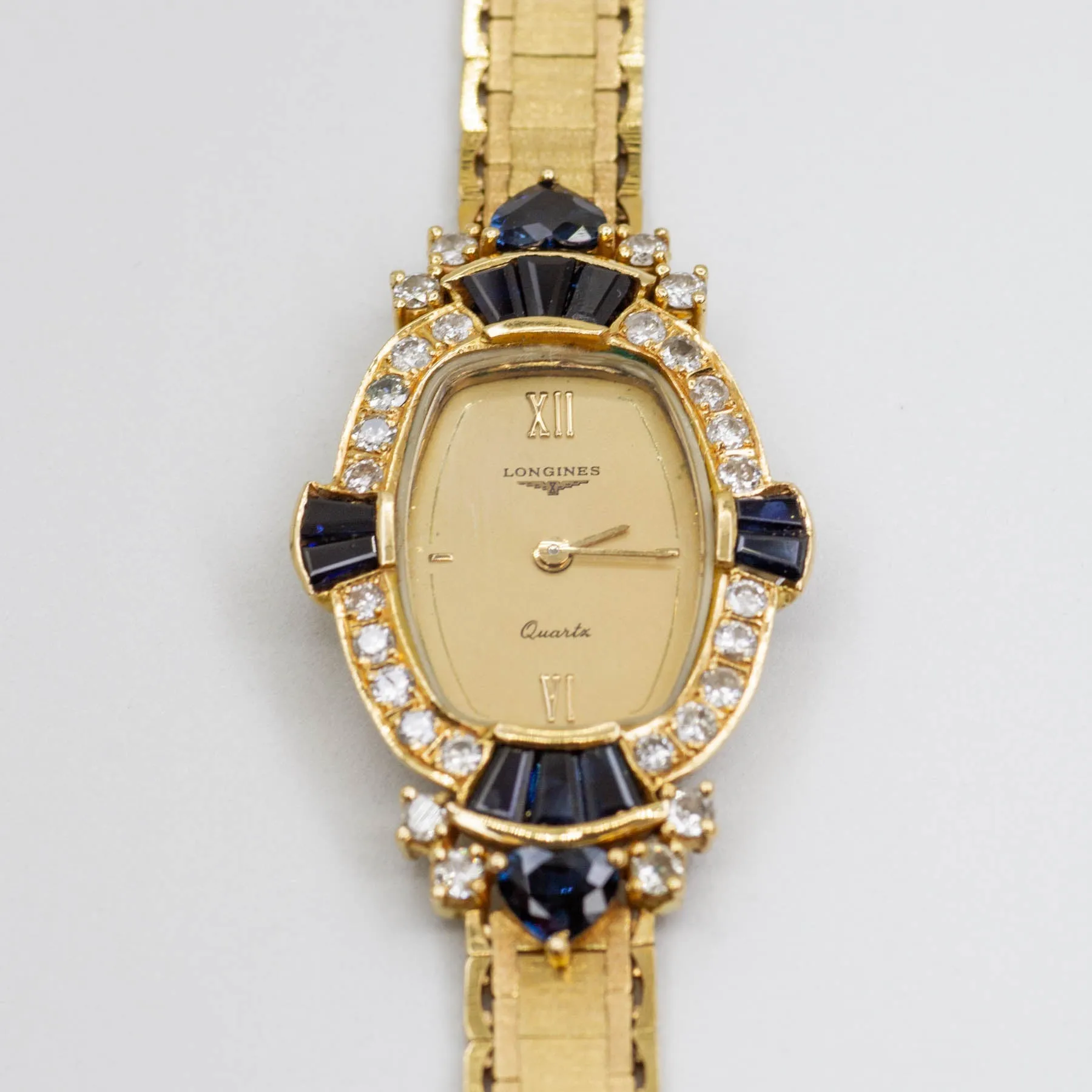 'Longines' Vintage 18k Sapphire and Diamond Watch | 2.00 ctw, 0.60 ctw | 7.5"