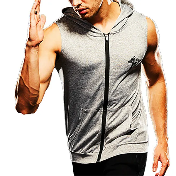 Mens Fashion Zip Up Fitness Running Hooded Vest