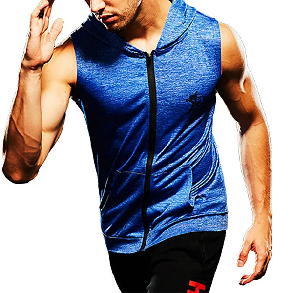 Mens Fashion Zip Up Fitness Running Hooded Vest