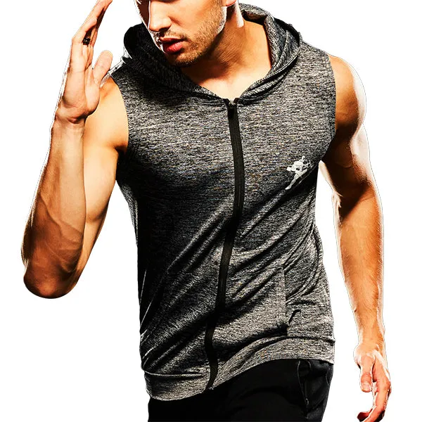 Mens Fashion Zip Up Fitness Running Hooded Vest