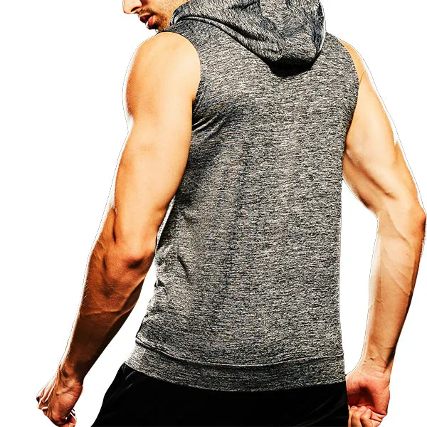 Mens Fashion Zip Up Fitness Running Hooded Vest