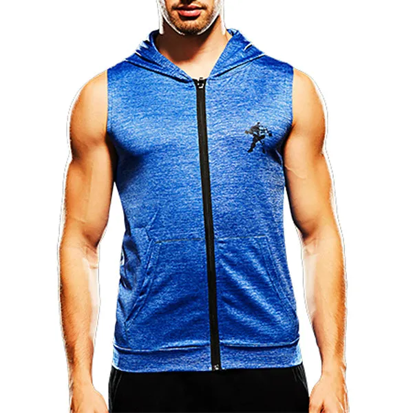 Mens Fashion Zip Up Fitness Running Hooded Vest