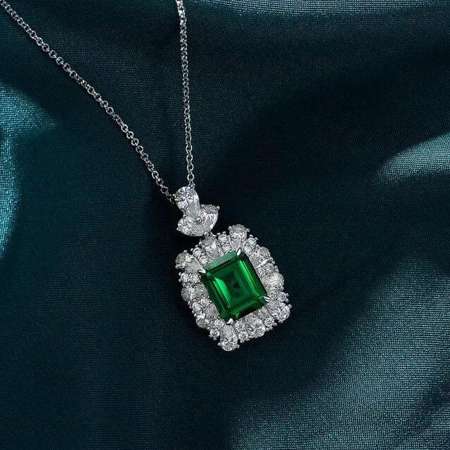 New Retro Trend Fashion Emerald Necklace - 925 Sterling Silver