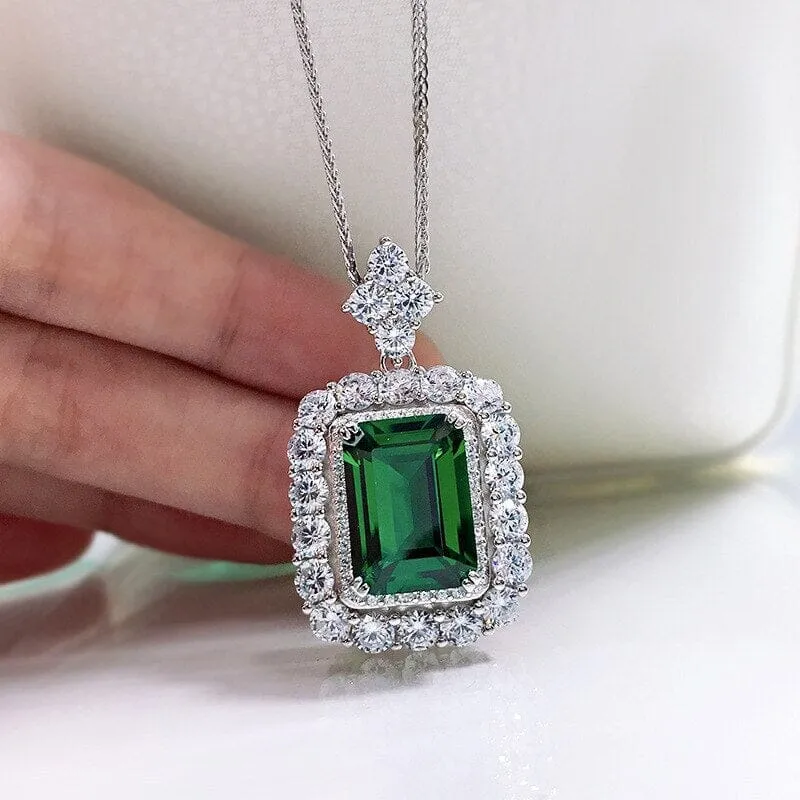 New Retro Trend Fashion Emerald Necklace - 925 Sterling Silver