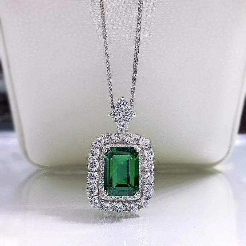 New Retro Trend Fashion Emerald Necklace - 925 Sterling Silver