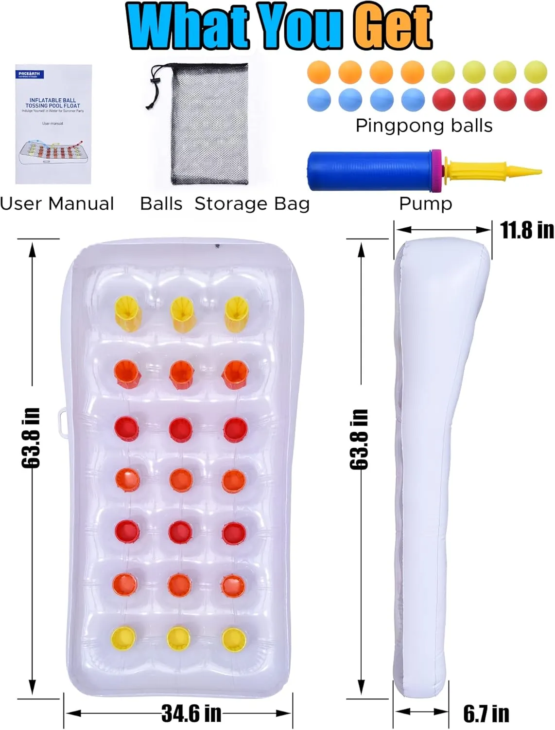 Pool Floats for Swimming Pool with 16 Ping-Pong Balls & A Pump