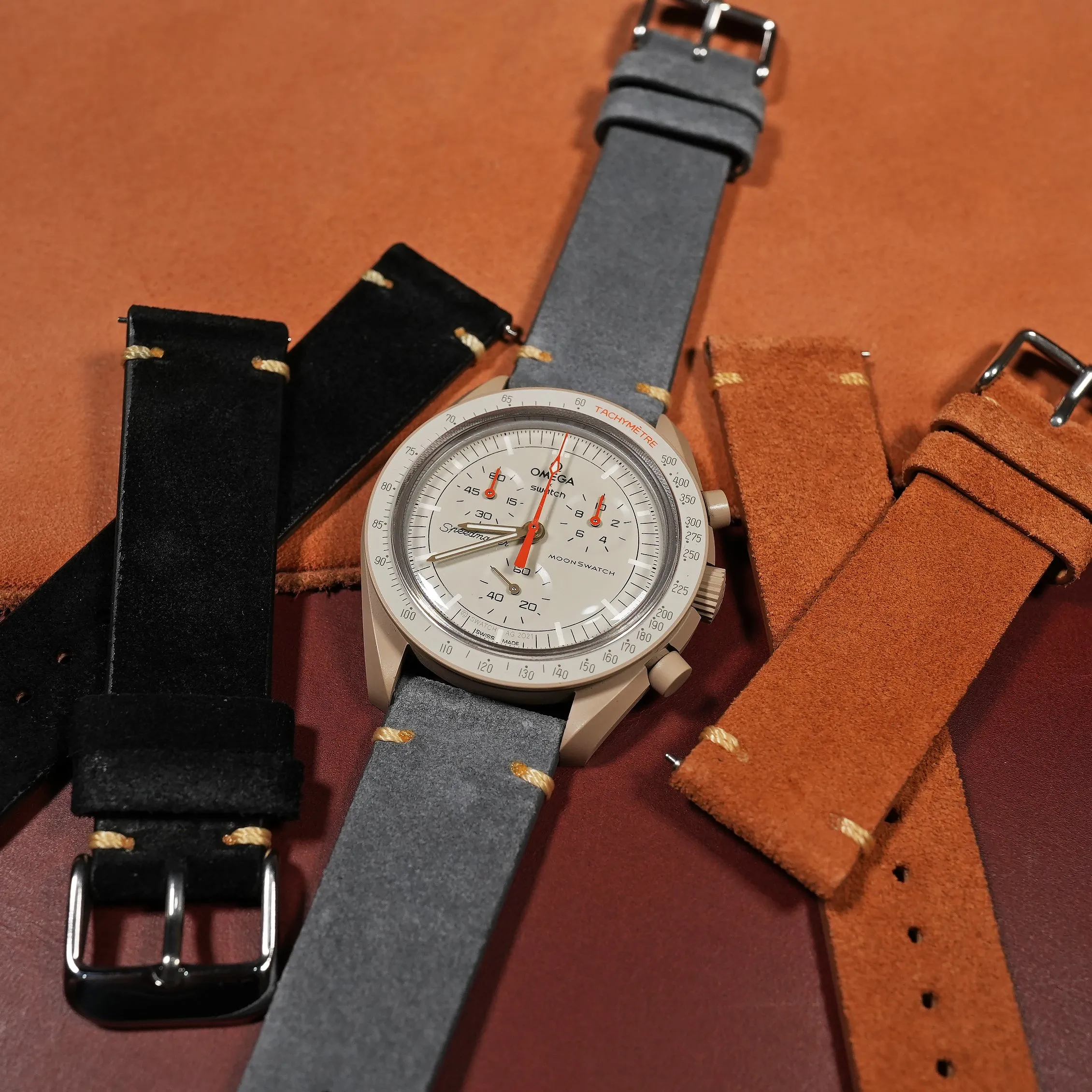 Premium Vintage Suede Leather Watch Strap in Grey