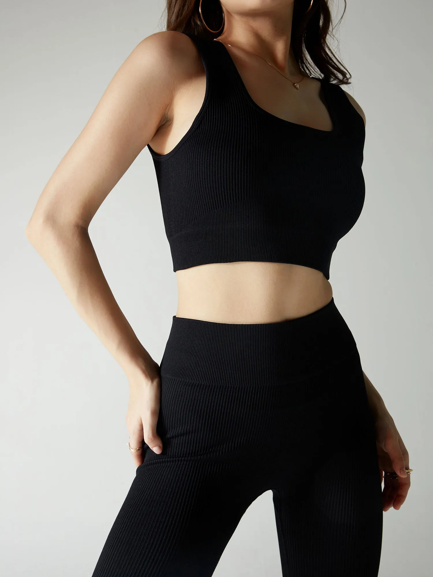 Raven Black Contoured Seamless Sports Bra