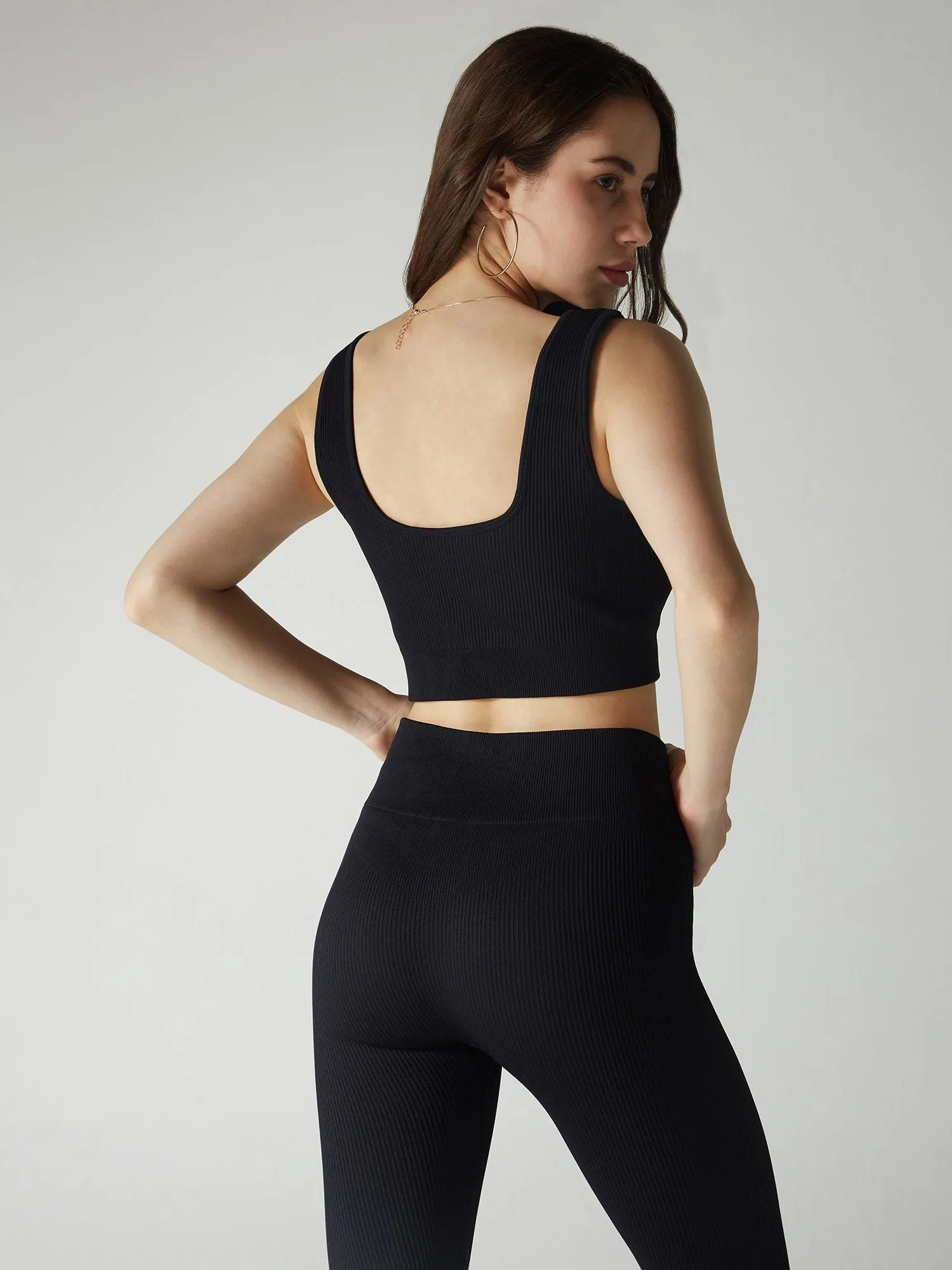 Raven Black Contoured Seamless Sports Bra