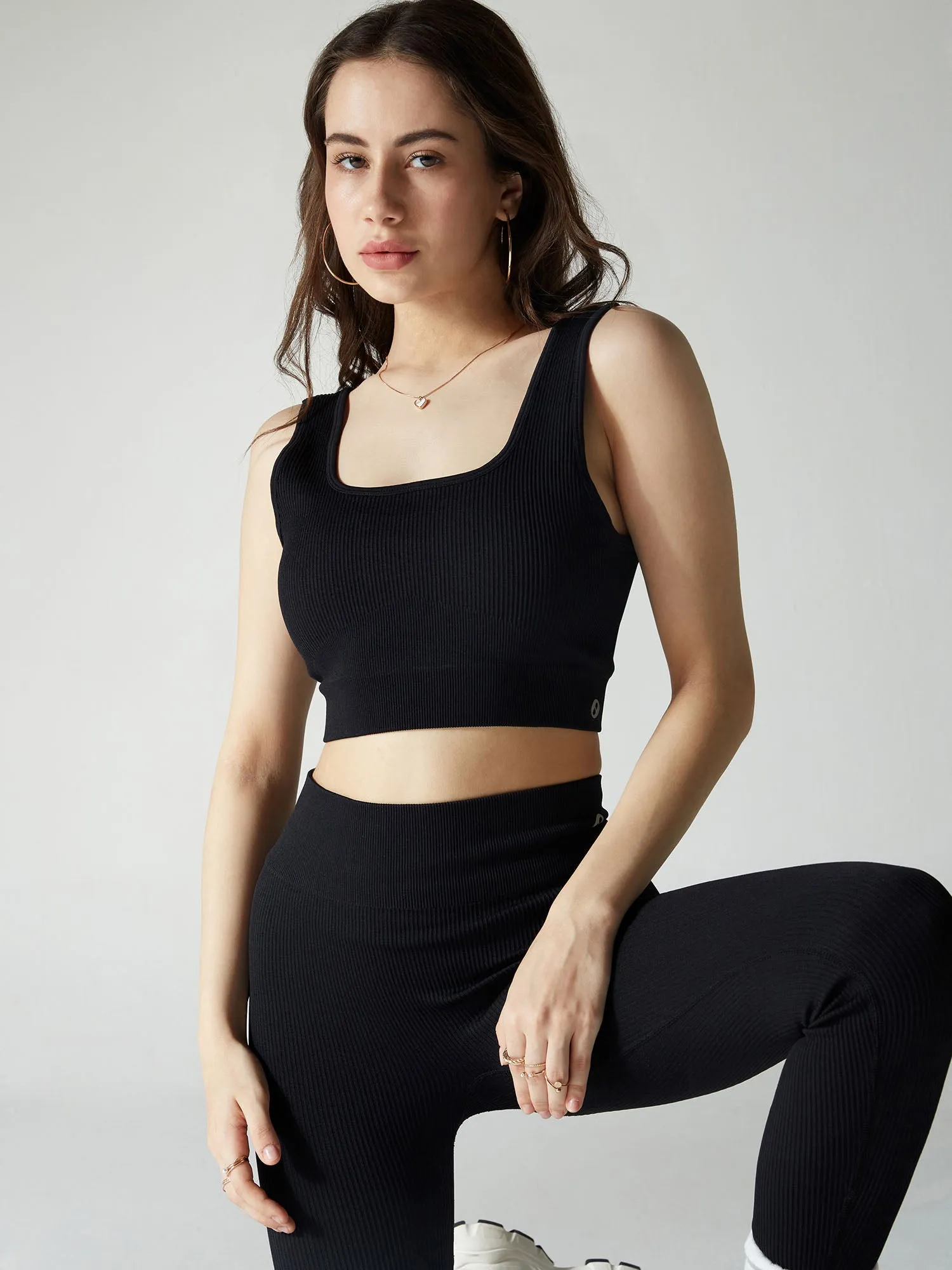 Raven Black Contoured Seamless Sports Bra