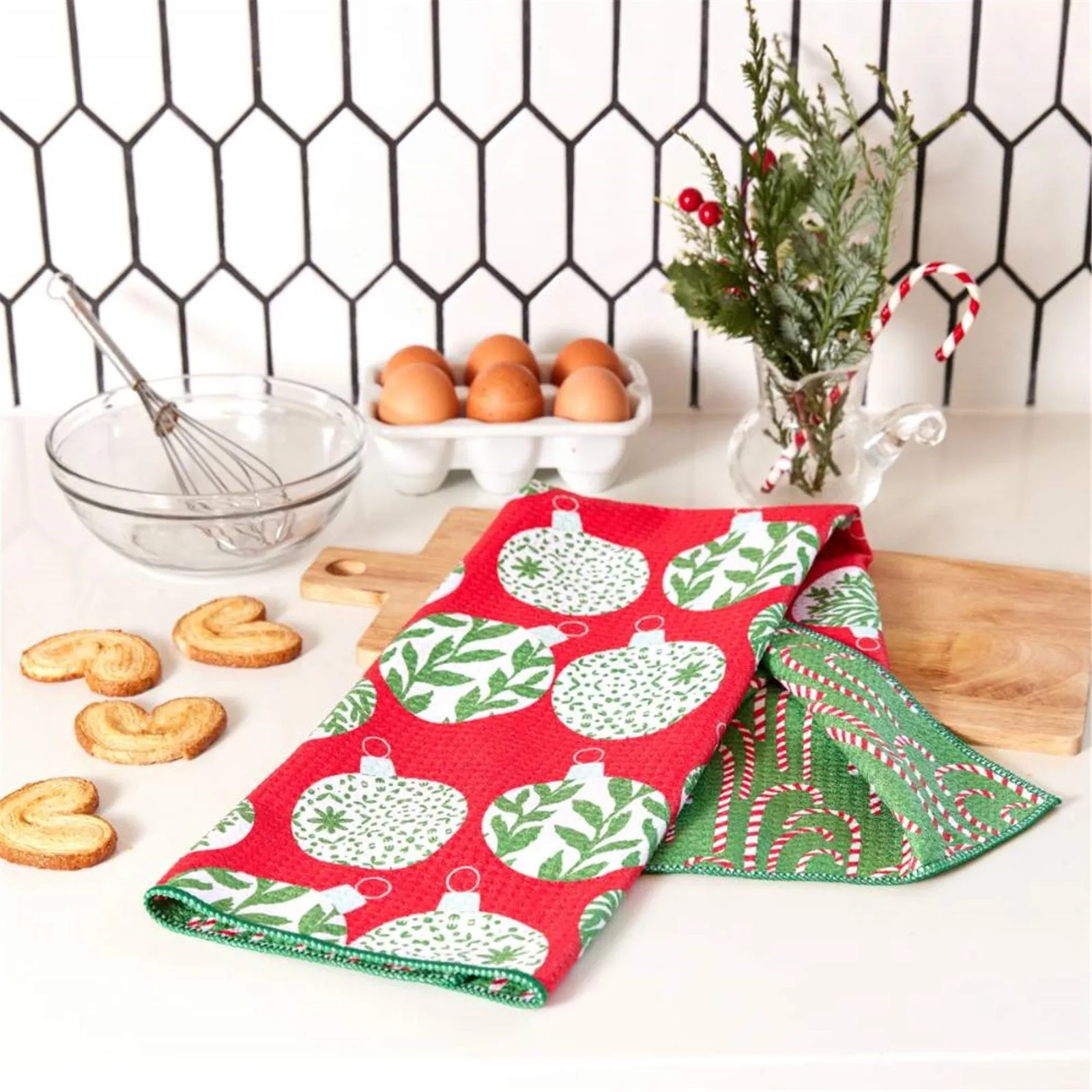 Scandi Ornaments blu Kitchen Tea Towel-DBL