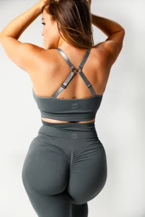 Seamless Cross Back Support Sports Bra - Charcoal