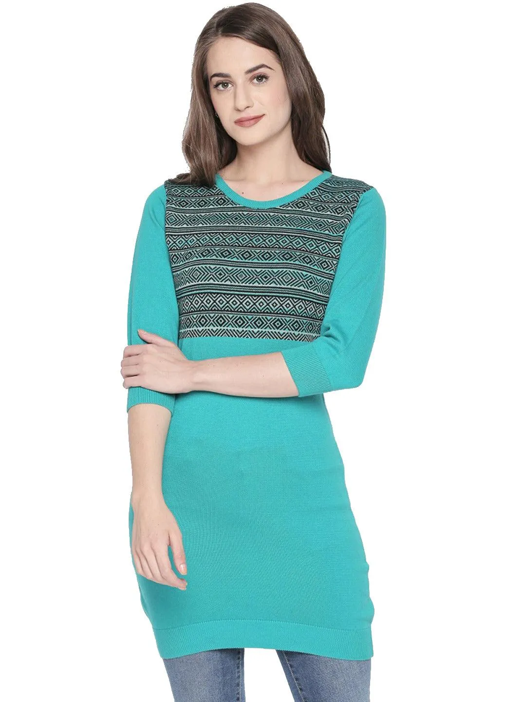 Style Quotient Women AQUA RoundNeck Geometric Print Fashion Tunics