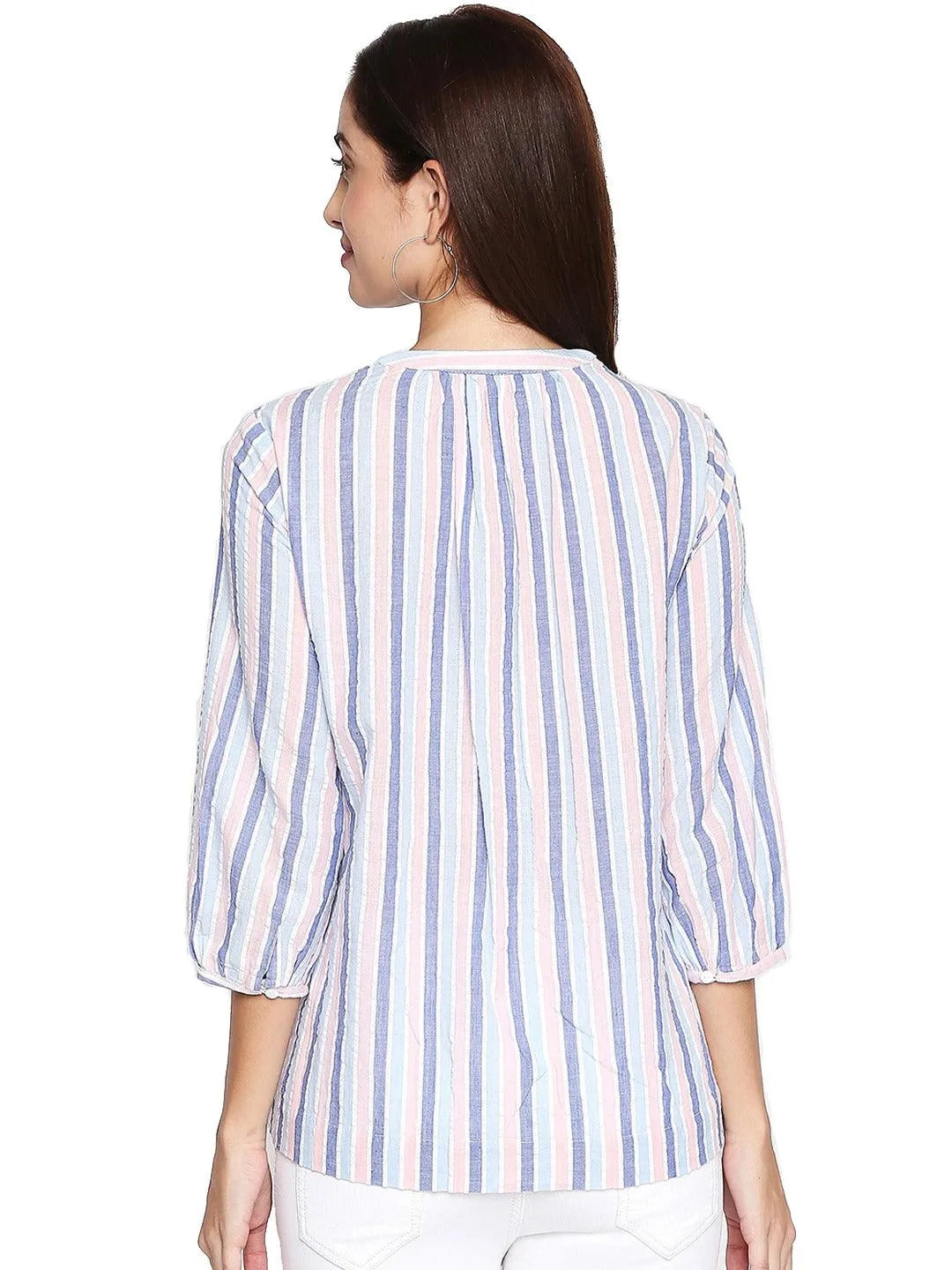 Style Quotient Women Lavender V-Neck Striped Fashion Tops