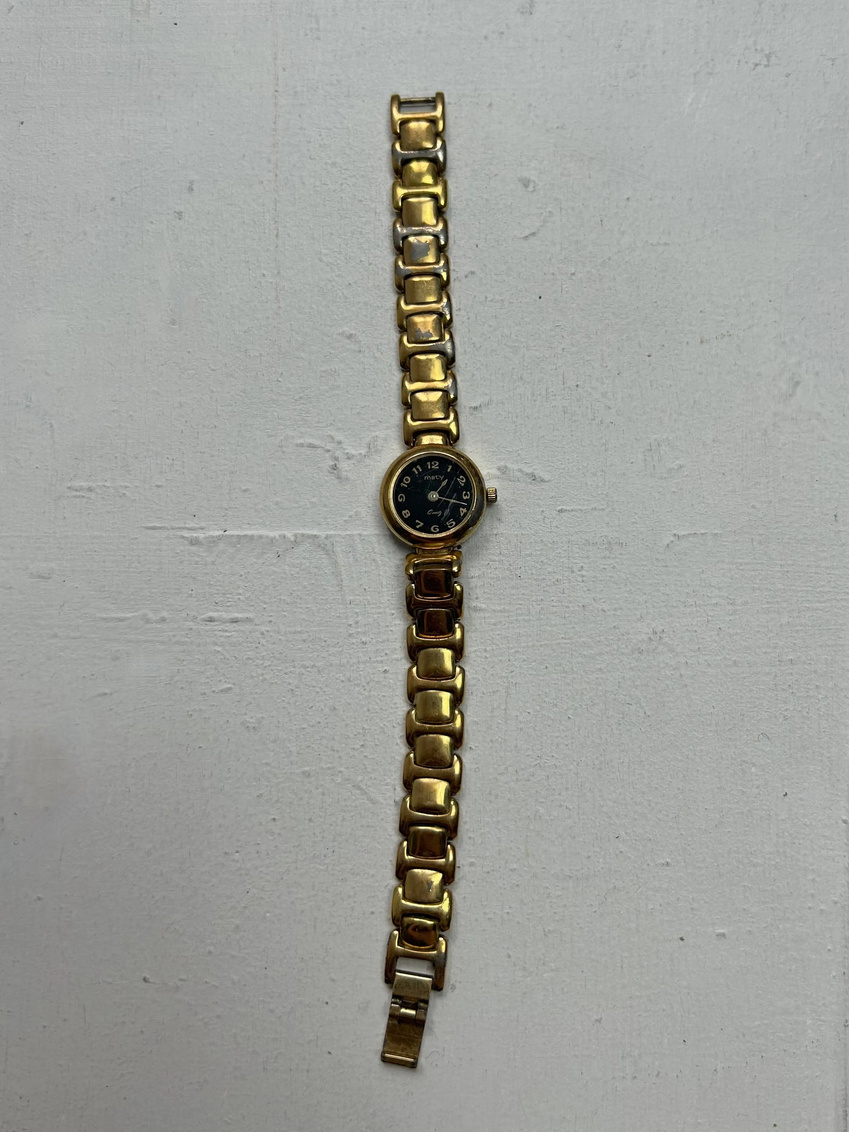 Vintage stainless steel gold adjustable bracelet watch jewelry