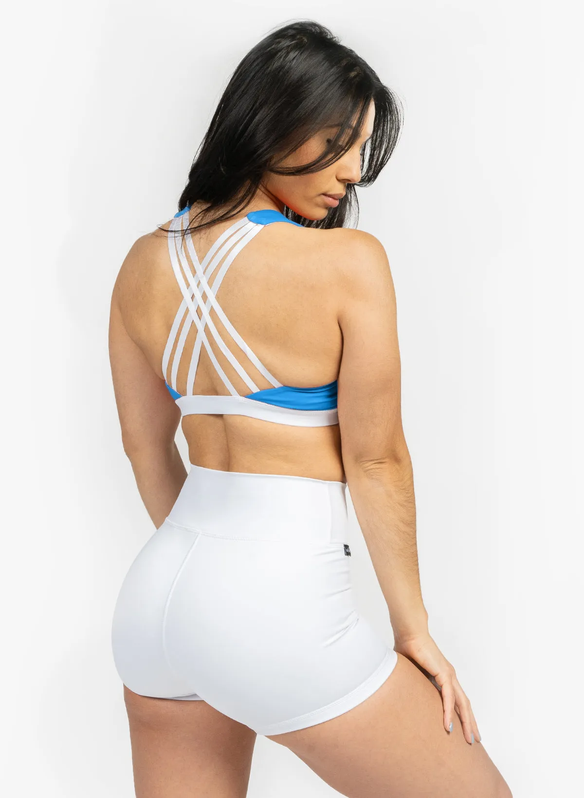 VIVID SPORTS BRA - AQUA AND WHITE