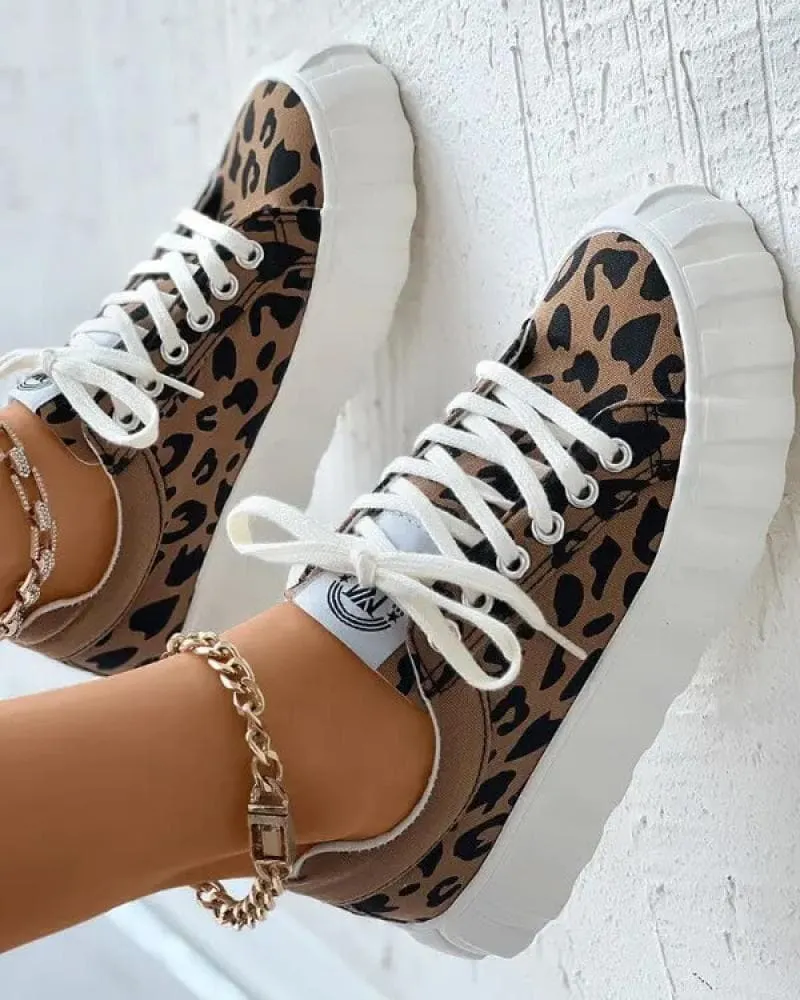 Women's Fashion Outdoor Color-Blocking Lace-up Canvas Sneakers