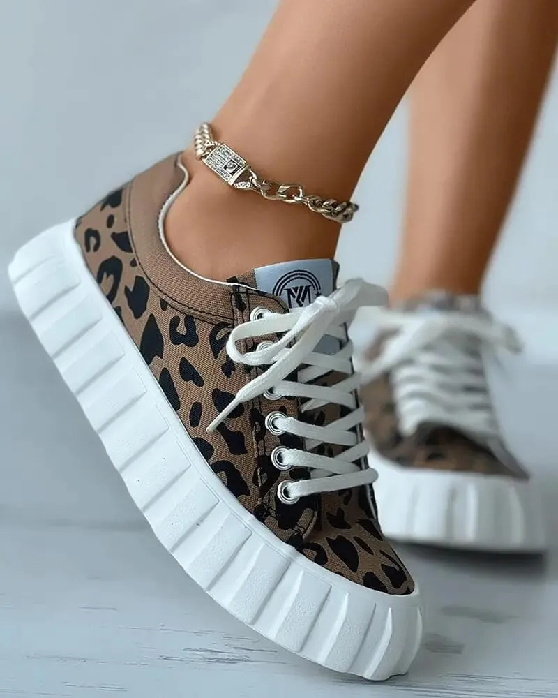 Women's Fashion Outdoor Color-Blocking Lace-up Canvas Sneakers